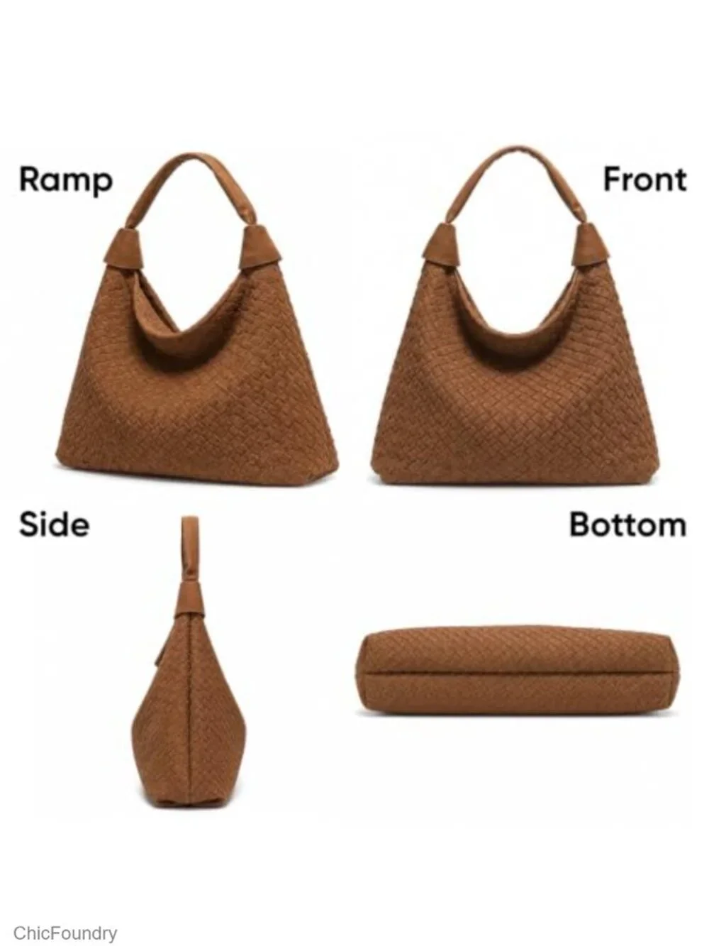 Woven Suede Slouchy Hobo Tote Bag Vegan Leather Women's Shoulder Purse